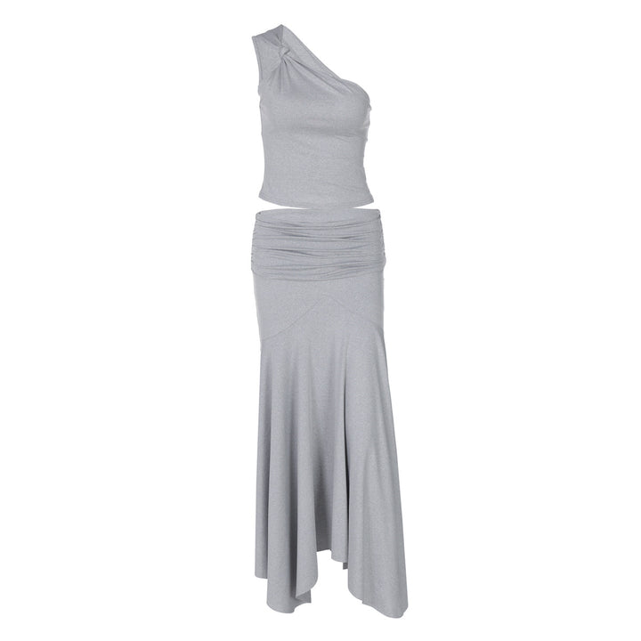 Damen Elegantes One-Shoulder Kleid mit fließendem Saum und Raffung Drune