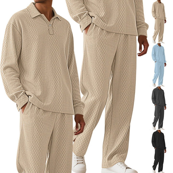 Herren nan Jacquard-Strickset mit Polokragen, legerer Passform und gerader Hose Drune