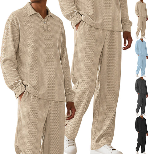 Herren nan Jacquard-Strickset mit Polokragen, legerer Passform und gerader Hose Drune
