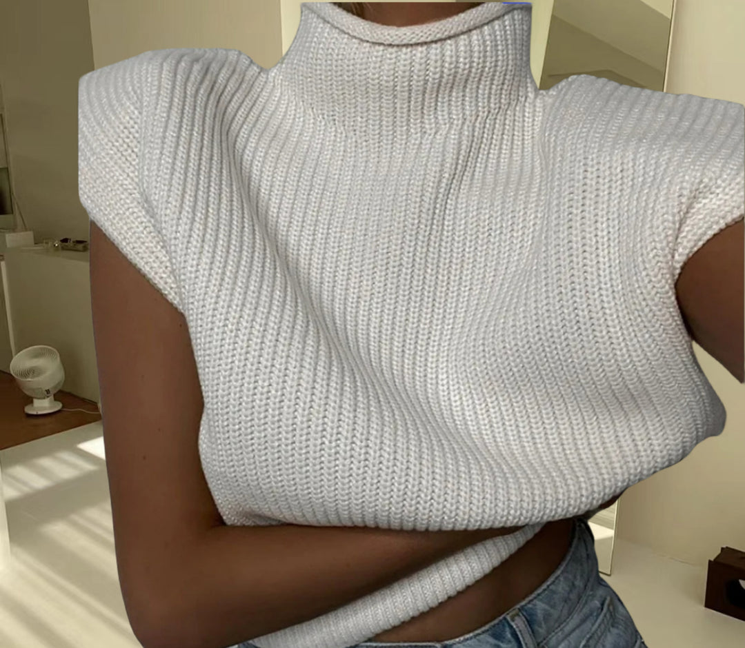 Damen Stricktop mit Stehkragen und Puffärmeln Drune