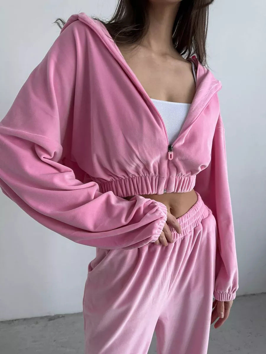 Damen Sportliche Veloursjacke mit elastischem Bund und großem Kragen Drune