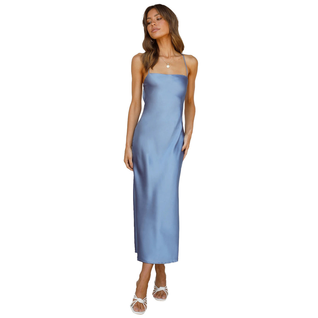 Damen Satinmaxikleid mit schmalem Schnitt und Spaghettiträgern Drune