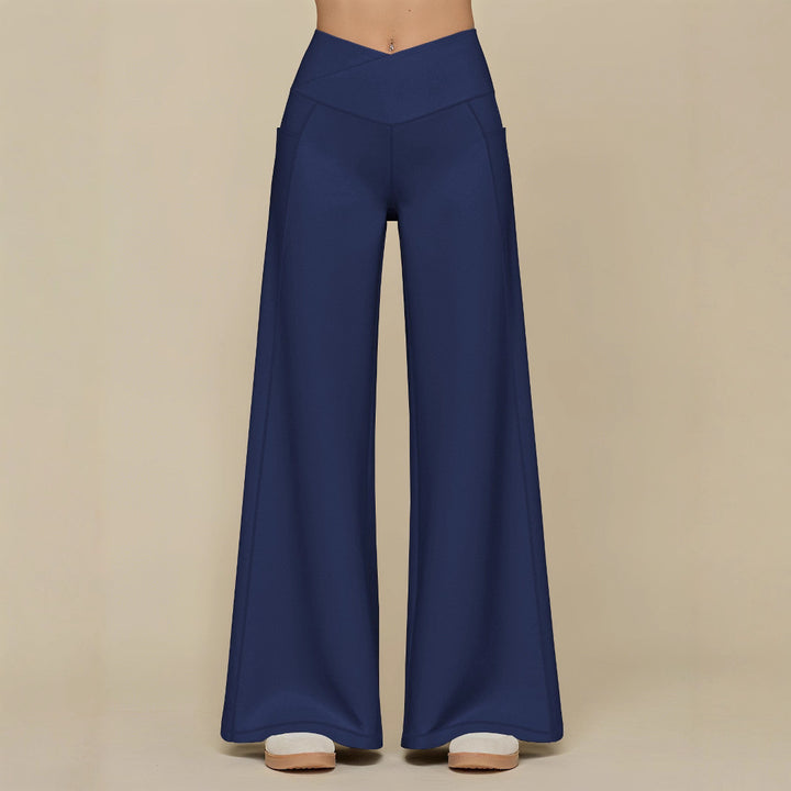 Damen elegante High-Waist Freizeithose mit weitem Bein und praktischen Taschen Drune