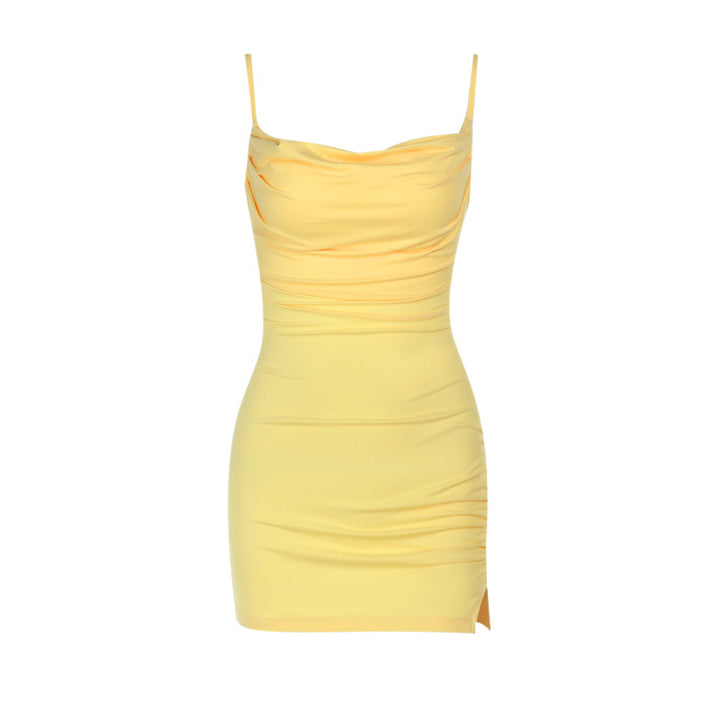 Damen Minikleid mit raffinierter Raffung und sexy Schlitz Drune