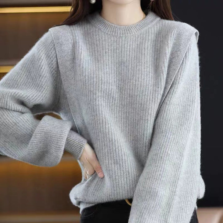 Damen lässiger Strickpullover mit modernem Rippenmuster und weit geschnittenen Ärmeln Drune