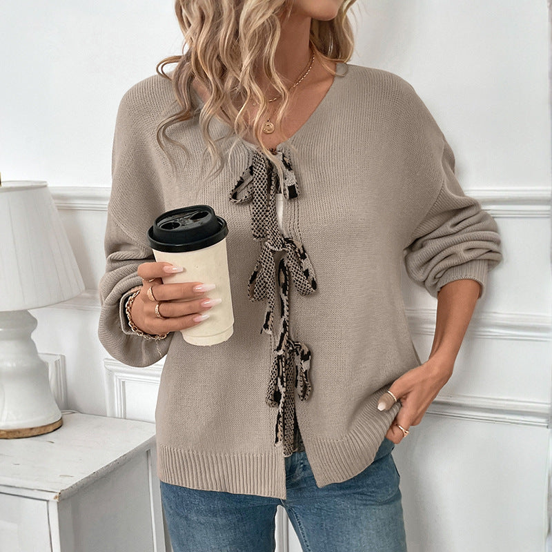 Damen lässiger Strickpullover mit verspieltem Schleifen-Detail Drune