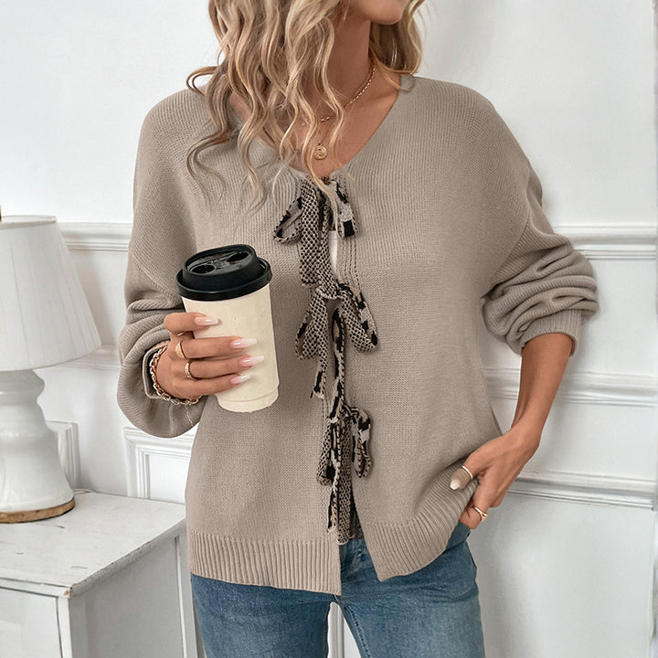 Damen lässiger Strickpullover mit verspieltem Schleifen-Detail Drune