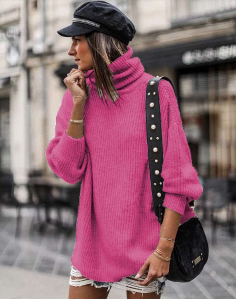 Damen Grobstrickpullover mit hohem Kragen und lässiger Passform Drune