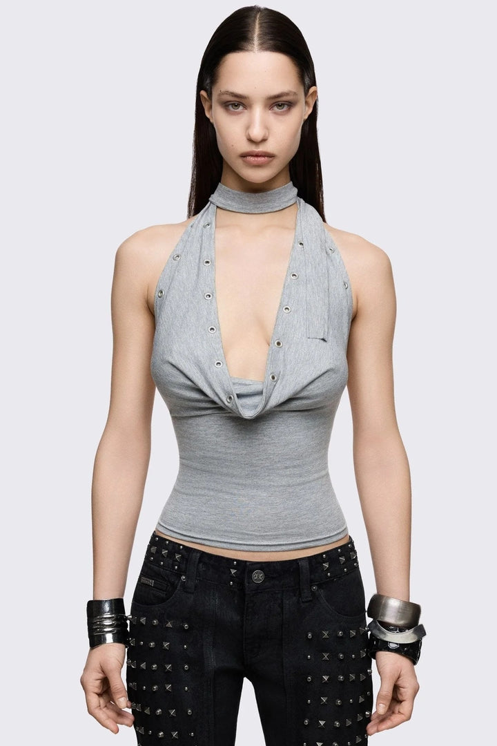 Damen Figurumspielendes Choker-Top mit raffinierten Ösen Drune