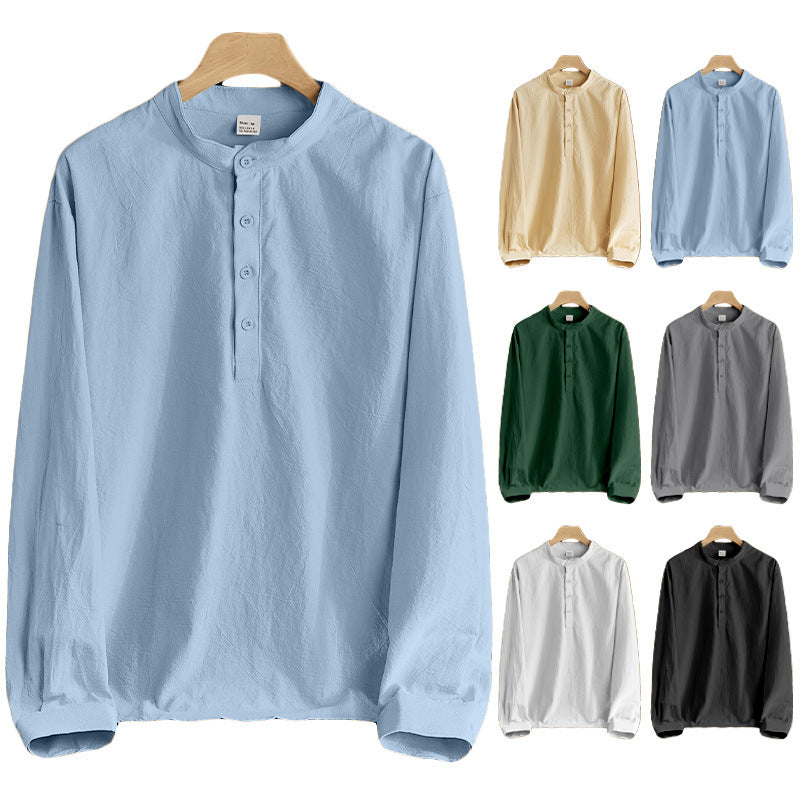 Herren nan Nehru-Kragen-Henley aus Baumwollstretch mit verdeckter Knopfleiste und schmaler Passform Drune