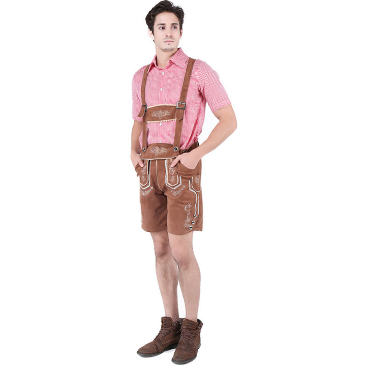 Herren nan kurze Trachtenlederhose aus Wildleder mit bestickter Vorderlatz und verstellbaren Trägern Drune