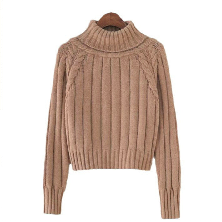 Damen Strickpullover mit hohem Kragen und Rippstruktur Drune