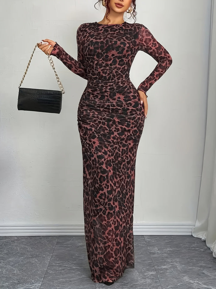 Damen Maxikleid mit Leo-Muster und figurformendem Schnitt Drune