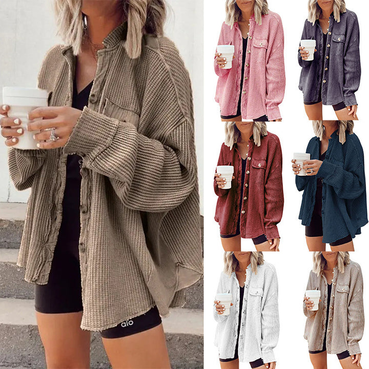 Damen oversized Waffelstruktur Hemdjacke Drune