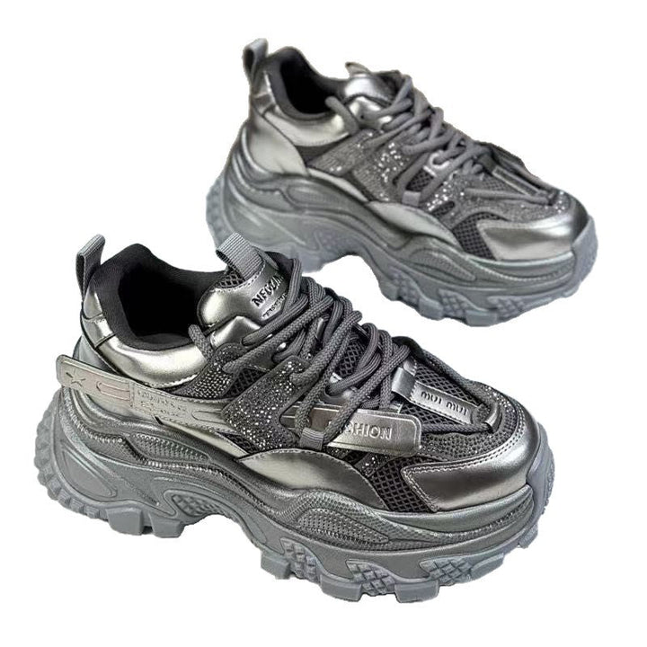 Damen Sportliche Chunky Sneakers mit Glitzer-Elementen und verstärktem Profil Drune