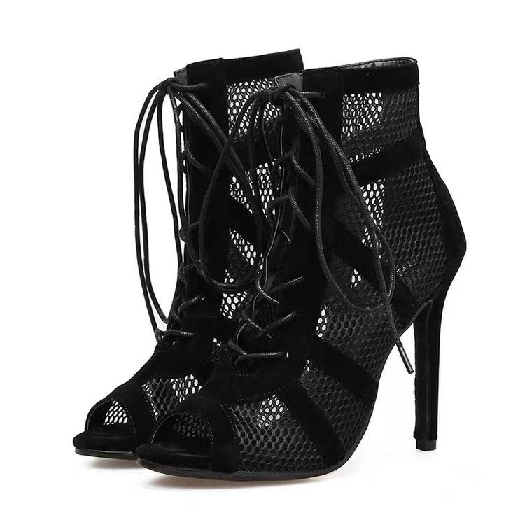 Damen Offene Stiefel im einzigartigen Netzdesign mit eleganter Schnürung Drune