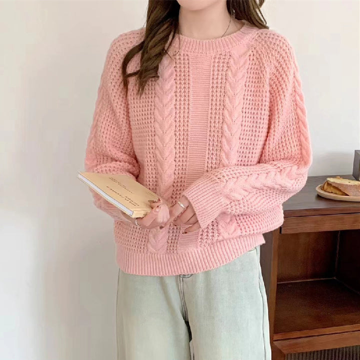 Damen Grobstrickpullover mit Zopfmuster und lockerer Passform Drune