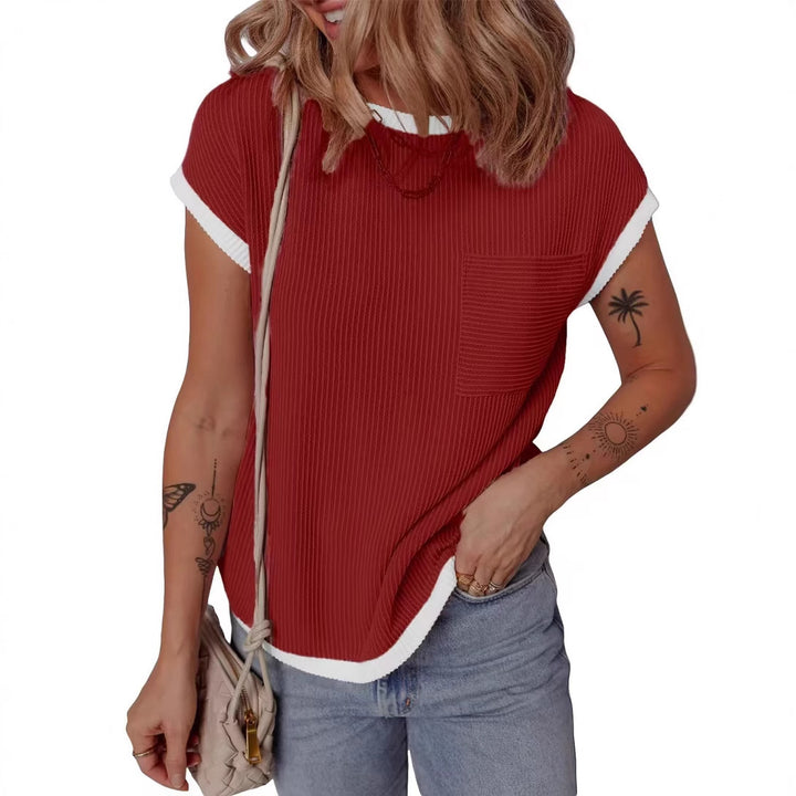 Damen modisches T-Shirt mit strukturiertem Material und Brusttasche Drune