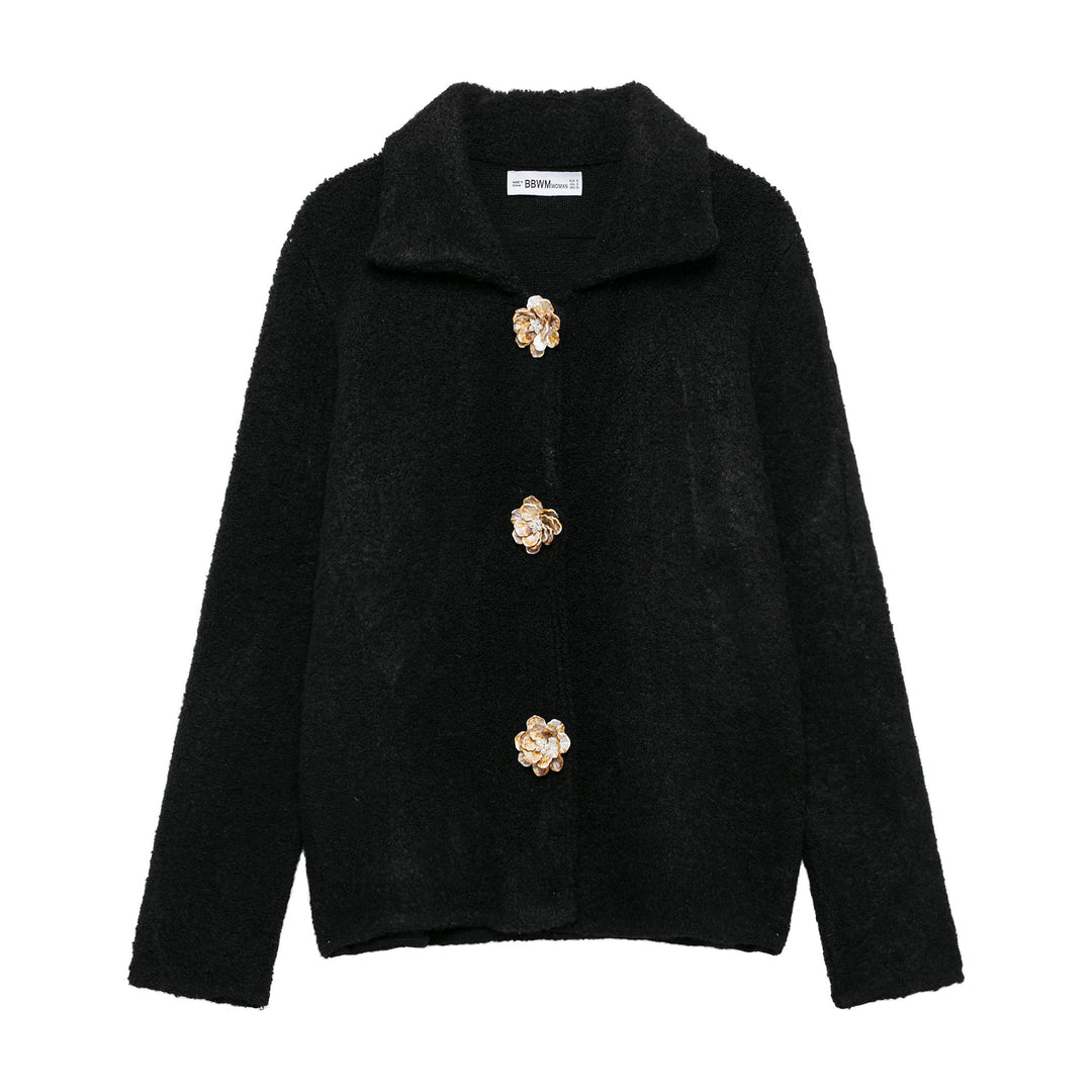 Damen elegante Strickjacke mit dekorativen Knopfdetails Drune