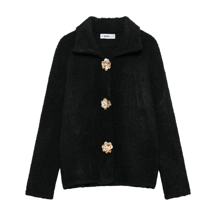 Damen elegante Strickjacke mit dekorativen Knopfdetails Drune