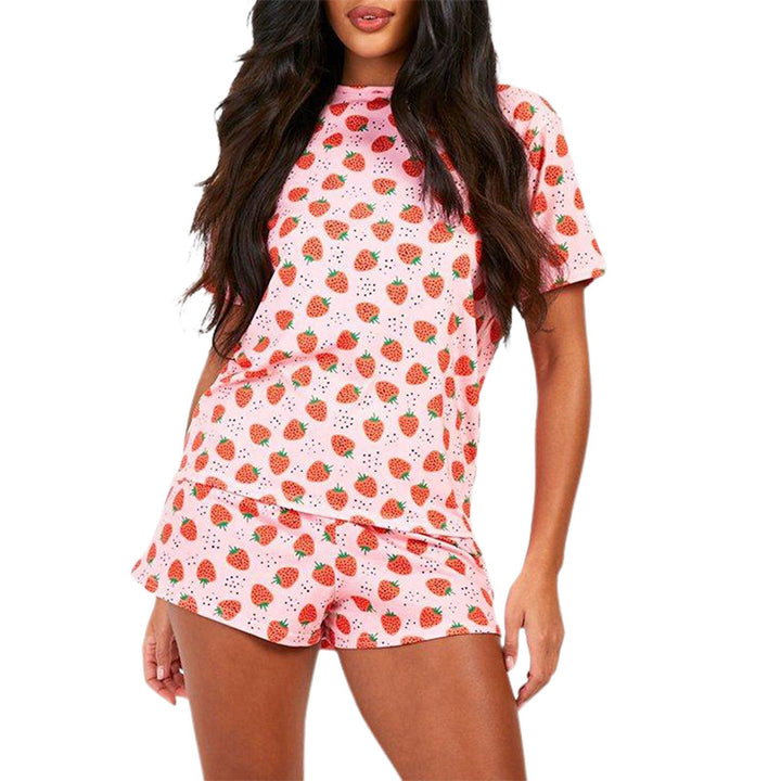 Damen Freizeit Pyjama Set mit Erdbeer-Muster und weichem Stoff Drune