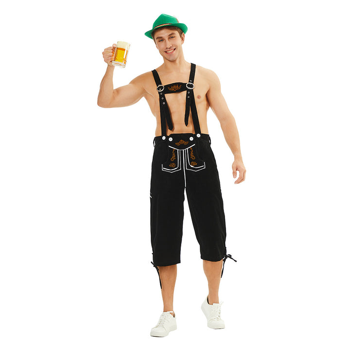 Herren nan traditionelle bayerische Trachtenlederhose knielang mit bestickten Hosenträgern Drune
