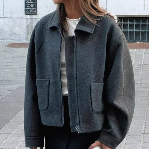 Damen lässige cropped Jacke mit praktischen Taschen und modernem Reißverschluss Drune
