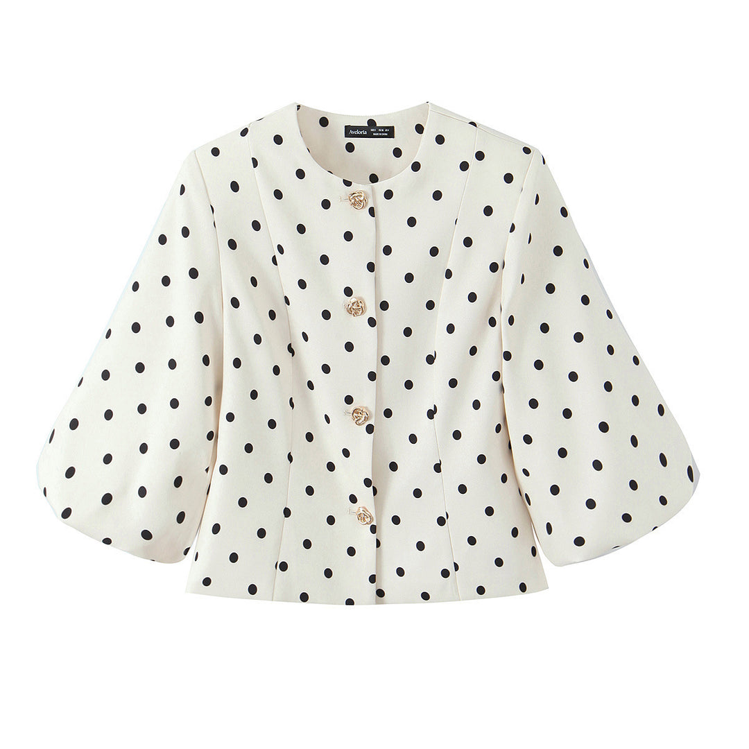 Damenbluse mit voluminösen Ärmeln und Polka-Dot-Muster Drune