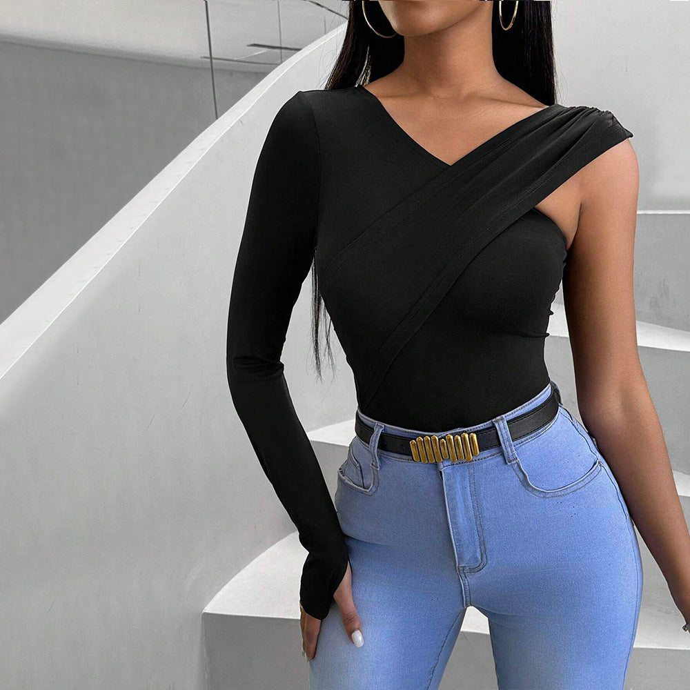 Damen Langarm Body mit asymmetrischem Schnitt und elegantem Twist-Design Drune
