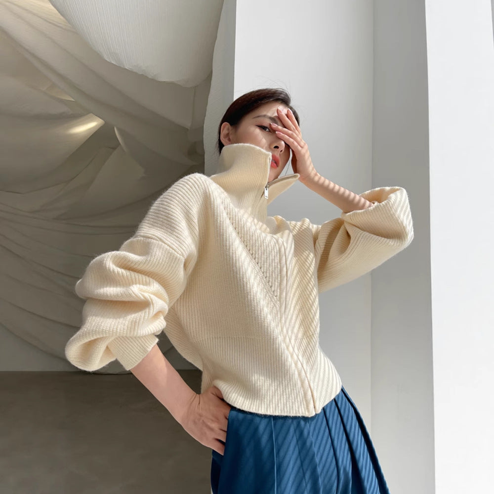 Damen Grobstrick Pullover mit hohem Kragen und lässigem Schnitt Drune