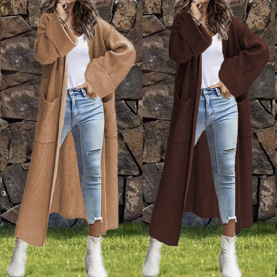 Damen Grober Strickmantel mit tiefen Taschen und lässigem Schnitt Drune