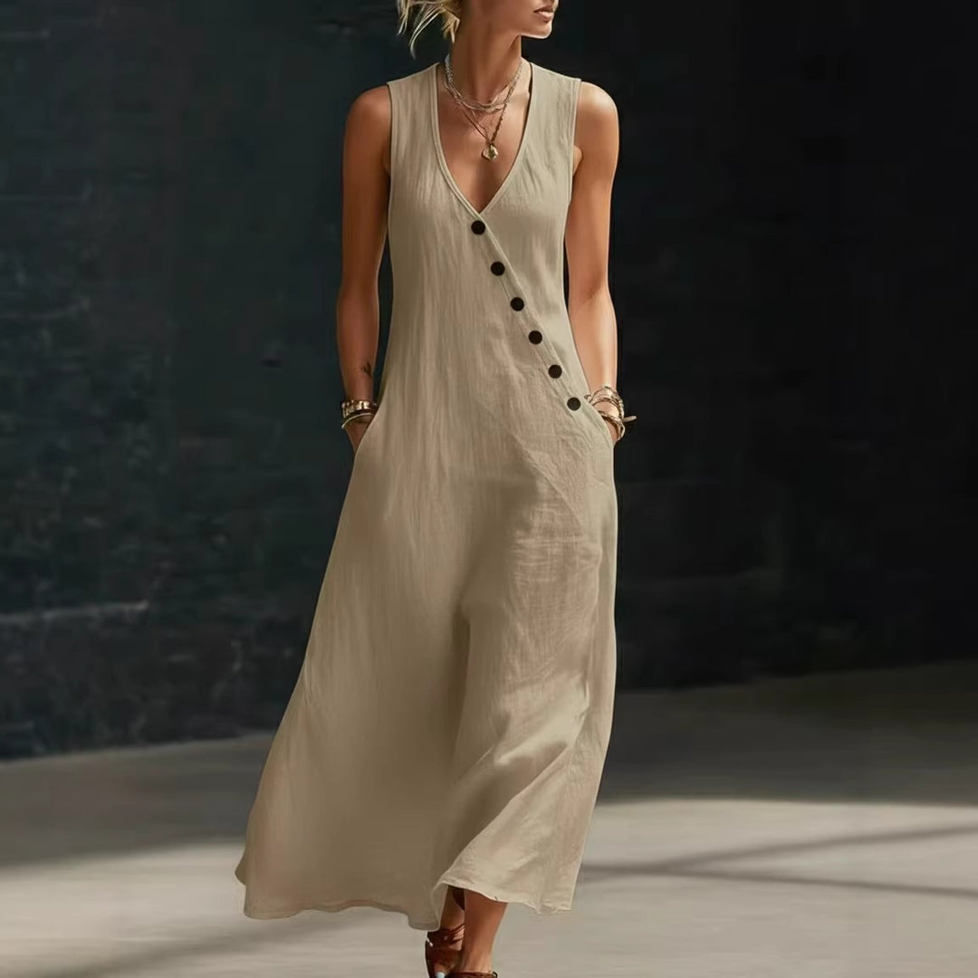 Damen Langarmkleid mit seitlichem Schlitz und Knopfdetails Drune