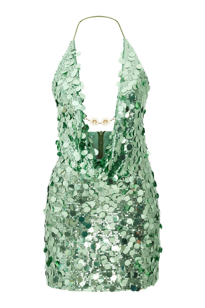 Damen Glitzerndes Minikleid mit tiefem V-Ausschnitt und Troddel-Applikationen Drune