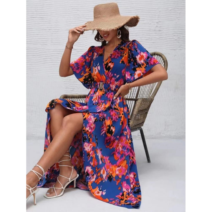 Damen Maxikleid mit elegantem Wickelausschnitt und floralem Design Drune