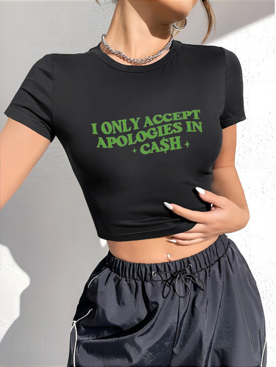 Damen Crop-T-Shirt mit künstlerischem Statementdruck Drune