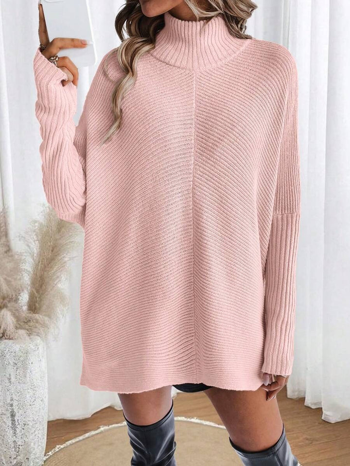 Damen Modischer Oversized Pullover mit hochgeschlossenem Kragen Drune
