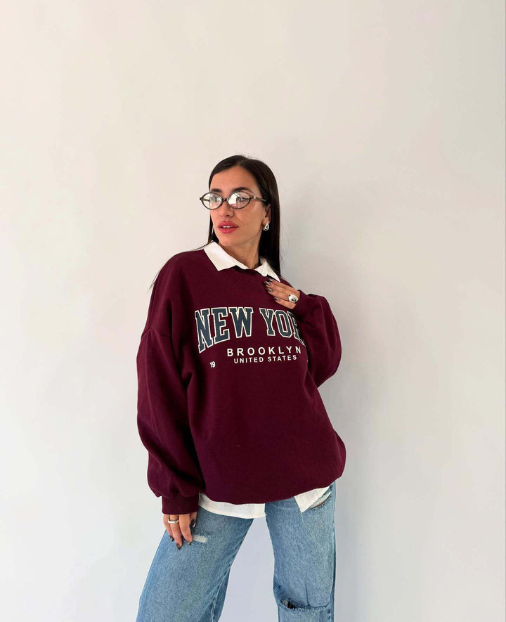 Damen lässiger Sweatshirt mit kreativem New York Print und oversized Schnitt Drune