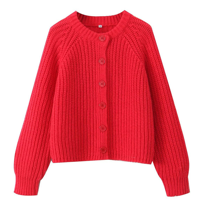 Damen nan grob gestrickte Raglan-Cardigan mit Ballonärmeln und durchgehender Knopfleiste Drune