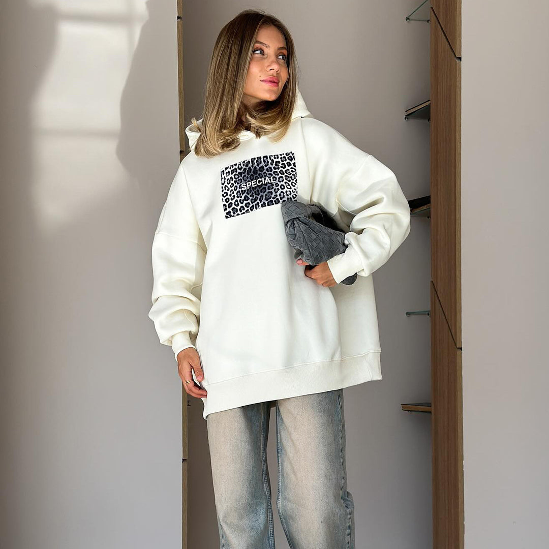 Damen lässiger Kapuzenpulli mit kreativem Leopardenmotiv und bequemen Schnitt Drune