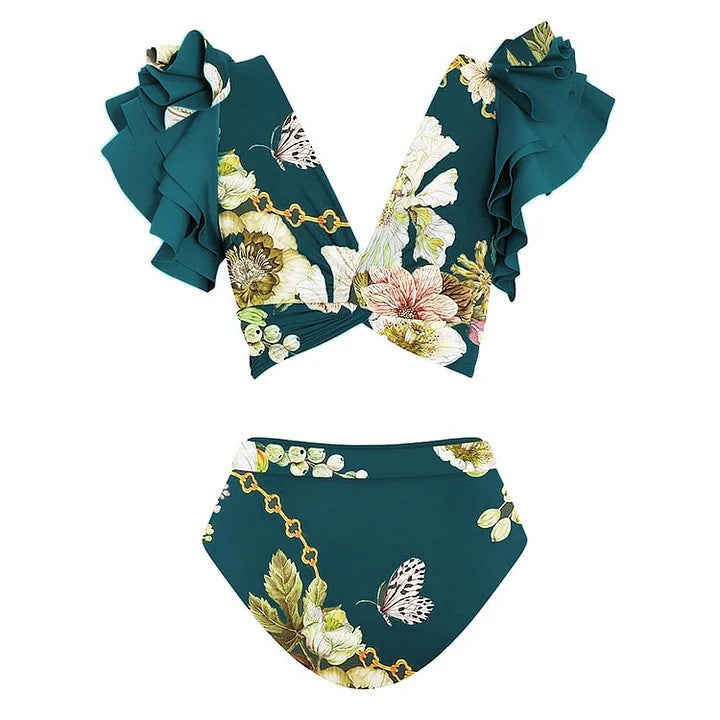 Damen Bikiniset mit voluminösen Ärmeln und elegantem Wickelrock Drune