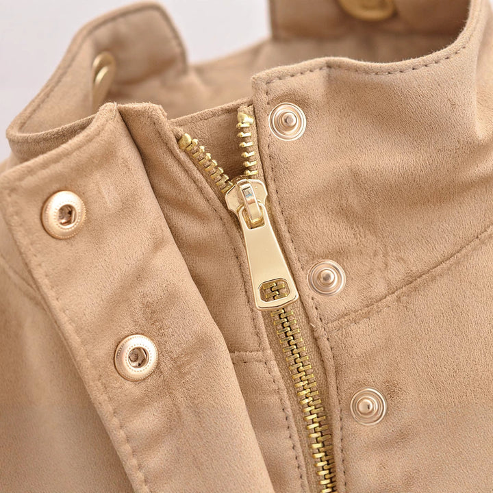 Damen Kunstlederjacke mit Stehkragen und praktischen Eingrifftaschen Drune