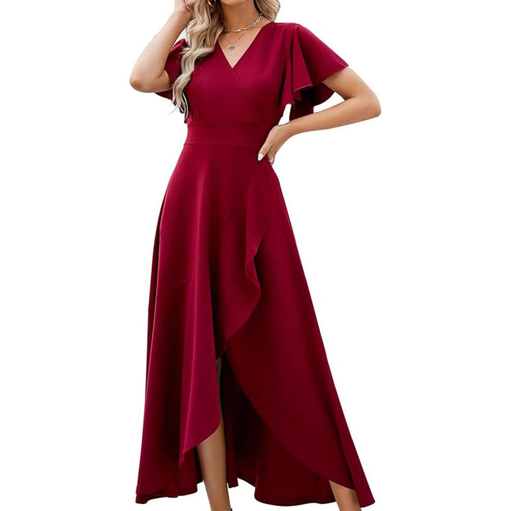 Damen Elegantes Maxikleid mit fließendem Rock und Rüschendetails Drune
