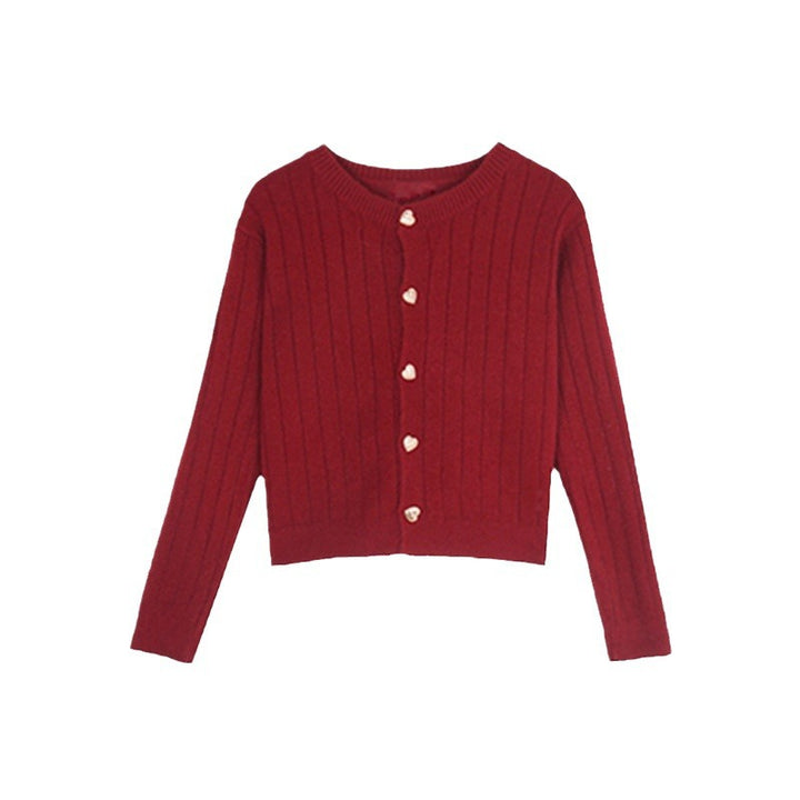 Damen Strickjacke mit dekorativem Knopfdesign und vertikalem Rippmuster Drune