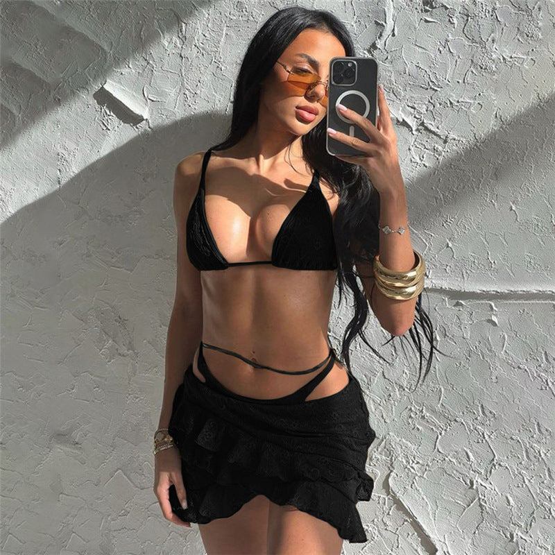 Damen Bikini Set mit Rüschen und zartem Spitzenmuster Drune