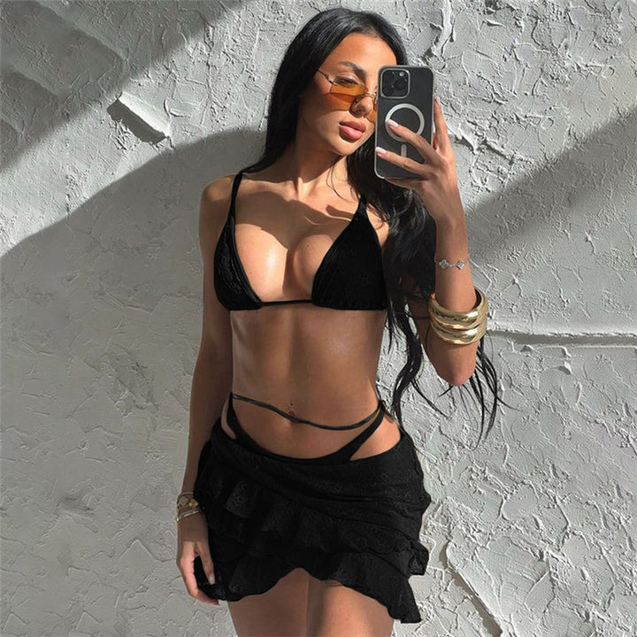 Damen Bikini Set mit Rüschen und zartem Spitzenmuster Drune