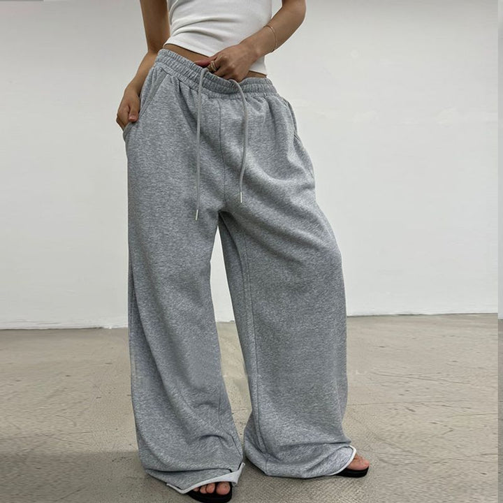 Damen nan weite High-Waist Loungehose mit gerafftem Bund und Kordelzug Drune