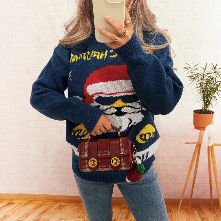 Damen festlicher Strickpullover mit Weihnachtsmotiv Drune