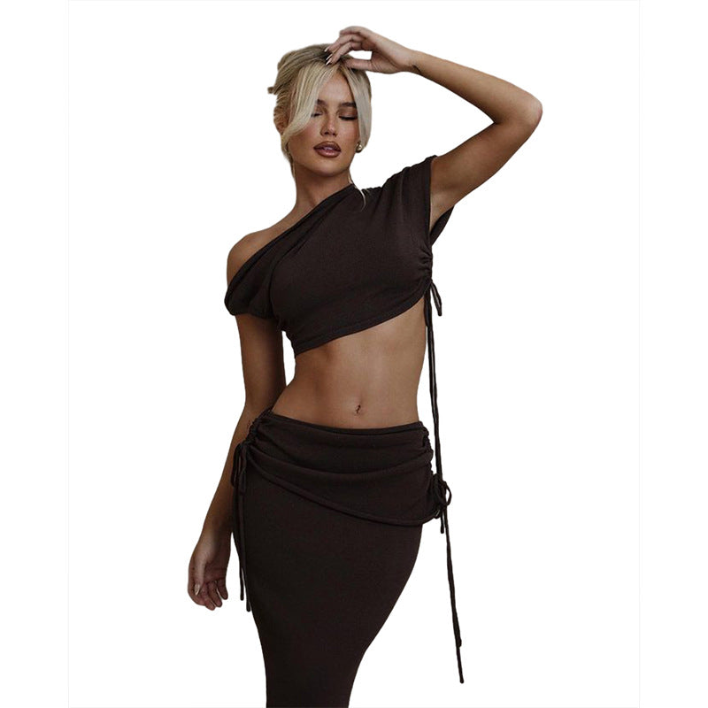Damen Elegantes Wickelset mit asymmetrischem Oberteil und körperbetontem Rock Drune