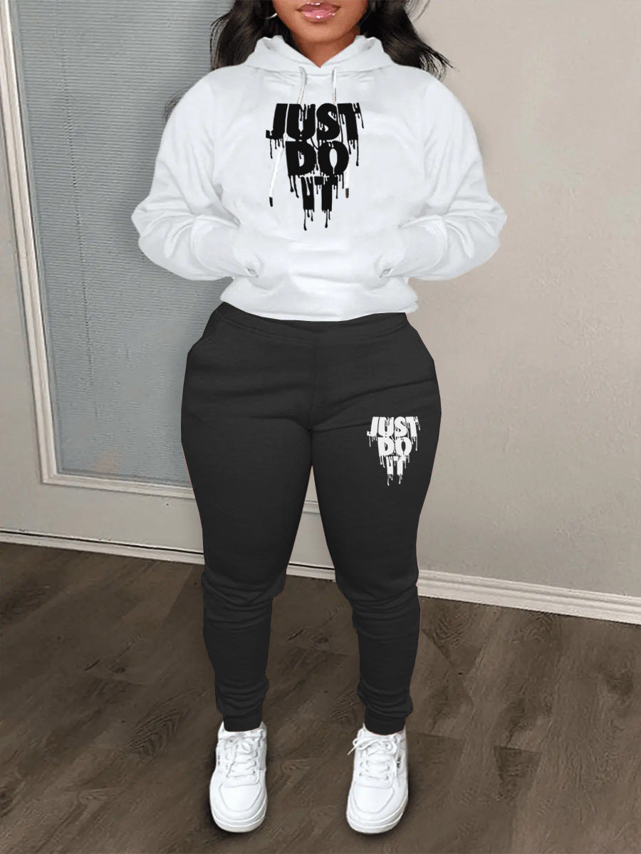 Damen Hoodie und Jogginghose Set mit modernem Grafikdruck Drune
