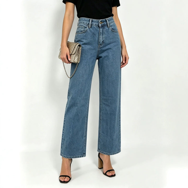 Damen nan hochgeschnittene Straight-Leg-Jeans mit geradem Bein und dezenter Vintage-Waschung Drune